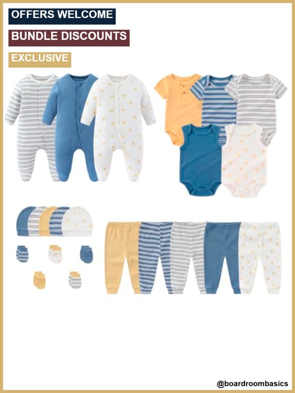 Newborn Layette Gift Set 23-Piece Bodysuits Hats Mittens Socks Cotton